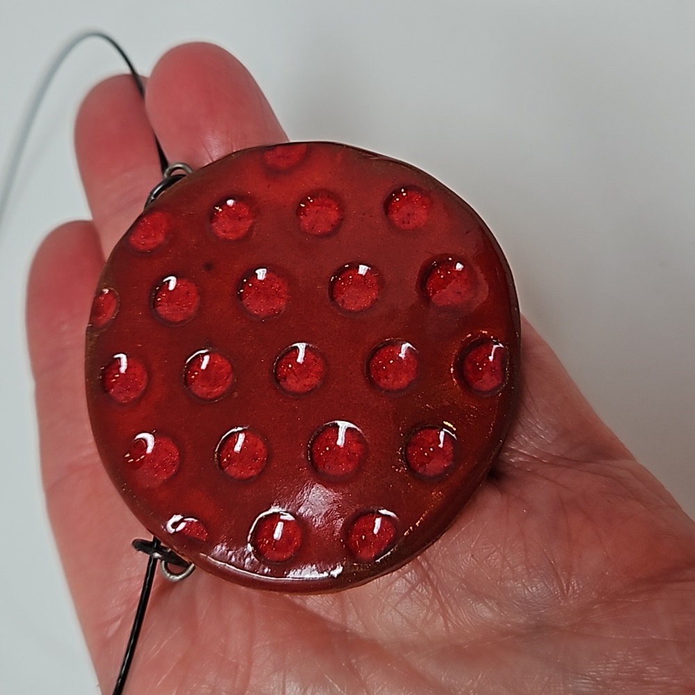 Glazed Terra Cotta Circle Pendant Necklace - Picture 2 of 8
